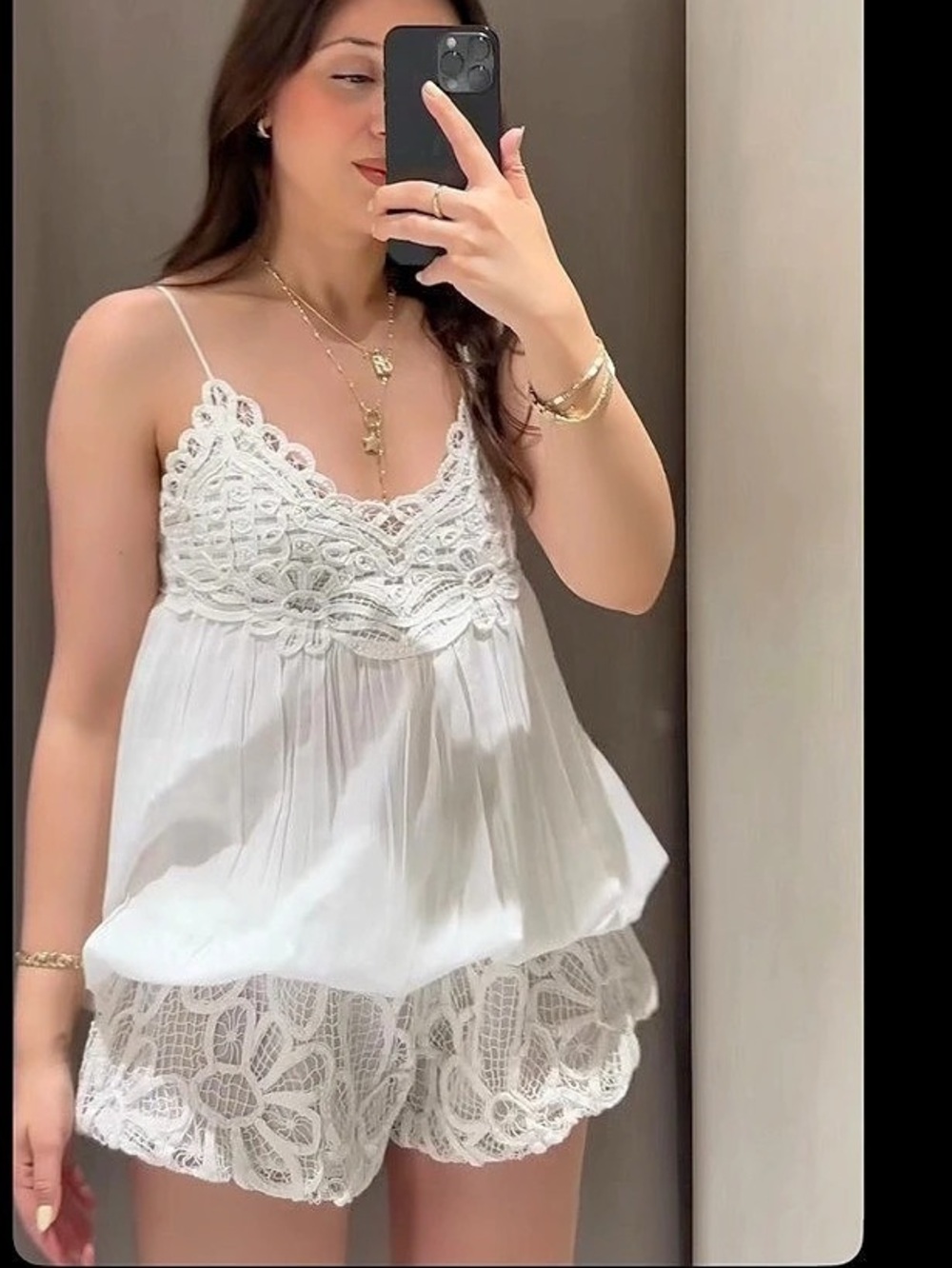 Zara Lace Trim Cami Top and Shorts Set Lace Cami Shorts Set in White Size Small